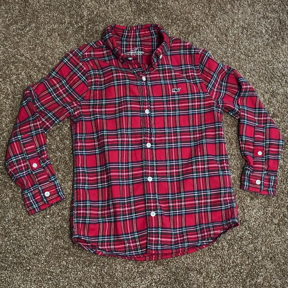 Vineyard Vines Red and Green Plaid Flannel Button Down size 6